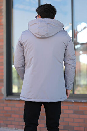 Stil Kombin Çıkarılabilir Kapşonlu Armalı İçi Kürklü Şişme Mont 2911_50213