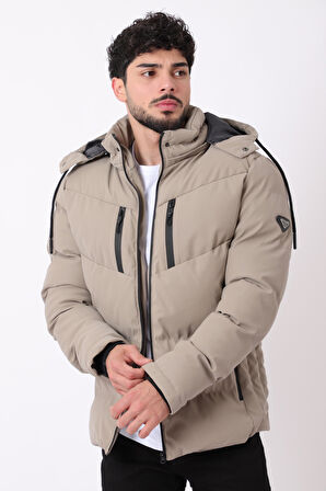 Çift Göğüs Fermuarlı Karbon Deri Şişme Mont PLDP 2986_50406