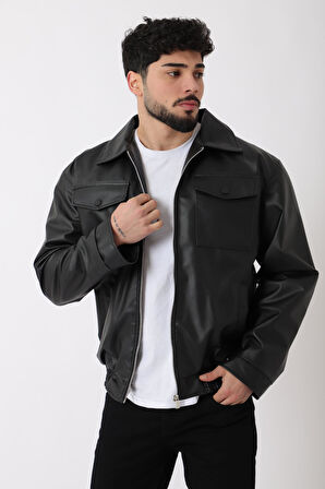 Bel Lastikli Kapaklı Oversize Suni Deri Mont PLDP 2998_50447