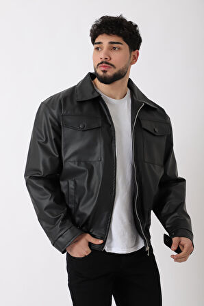 Bel Lastikli Kapaklı Oversize Suni Deri Mont PLDP 2998_50447