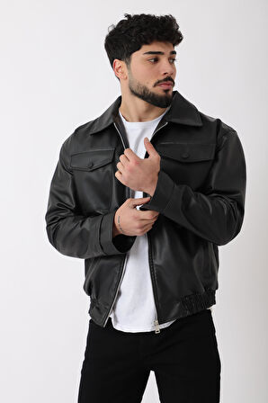 Bel Lastikli Kapaklı Oversize Suni Deri Mont PLDP 2998_50447