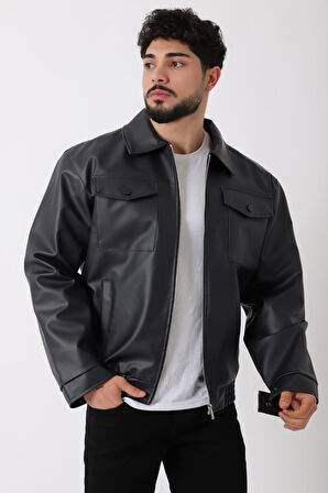Bel Lastikli Kapaklı Oversize Suni Deri Mont PLDP 2998_50447