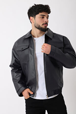 Bel Lastikli Kapaklı Oversize Suni Deri Mont PLDP 2998_50447