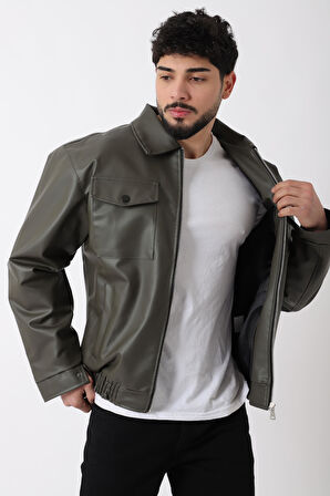 Bel Lastikli Kapaklı Oversize Suni Deri Mont PLDP 2998_50447