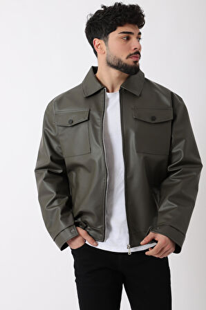 Bel Lastikli Kapaklı Oversize Suni Deri Mont PLDP 2998_50447