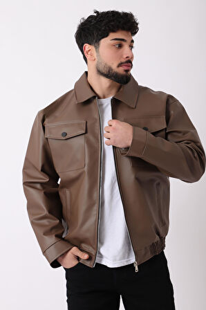 Bel Lastikli Kapaklı Oversize Suni Deri Mont PLDP 2998_50447