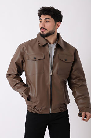 Bel Lastikli Kapaklı Oversize Suni Deri Mont PLDP 2998_50447