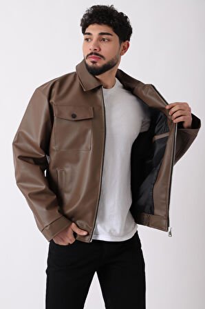 Bel Lastikli Kapaklı Oversize Suni Deri Mont PLDP 2998_50447