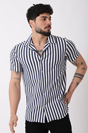 Apaç Yaka Çizgili Ottoman Kısa Kol Gömlek JL_40364