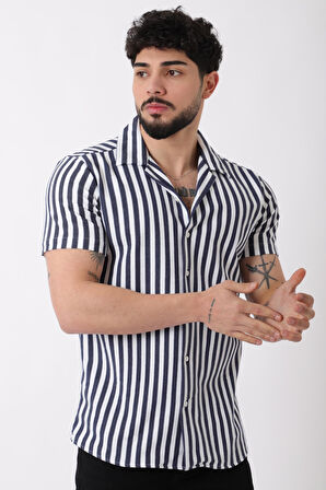 Apaç Yaka Çizgili Ottoman Kısa Kol Gömlek JL_40364