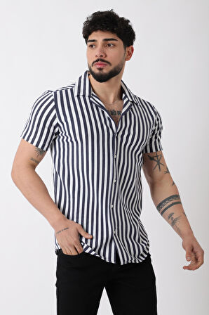 Apaç Yaka Çizgili Ottoman Kısa Kol Gömlek JL_40364