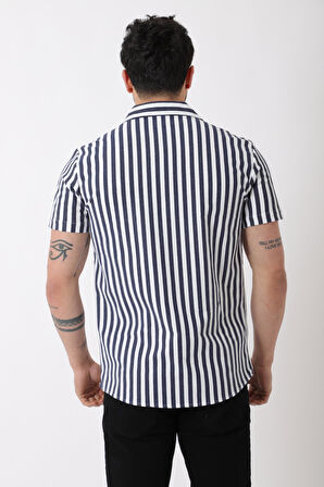 Apaç Yaka Çizgili Ottoman Kısa Kol Gömlek JL_40364