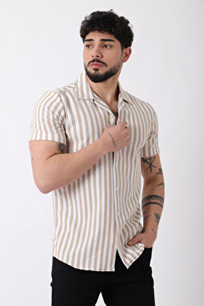 Apaç Yaka Çizgili Ottoman Kısa Kol Gömlek JL_40364