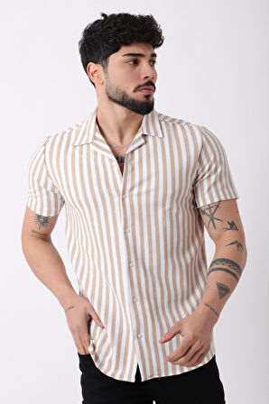 Apaç Yaka Çizgili Ottoman Kısa Kol Gömlek JL_40364