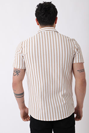 Apaç Yaka Çizgili Ottoman Kısa Kol Gömlek JL_40364