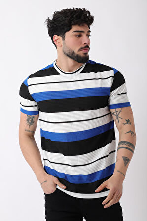 Çizgili Bisiklet Yaka Tişört JS-1_30461