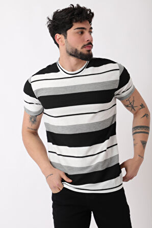 Çizgili Bisiklet Yaka Tişört JS-1_30461