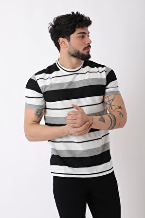 Çizgili Bisiklet Yaka Tişört JS-1_30461