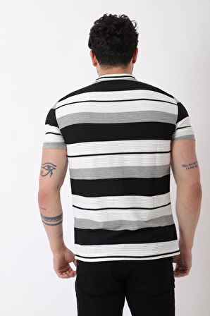 Çizgili Bisiklet Yaka Tişört JS-1_30461