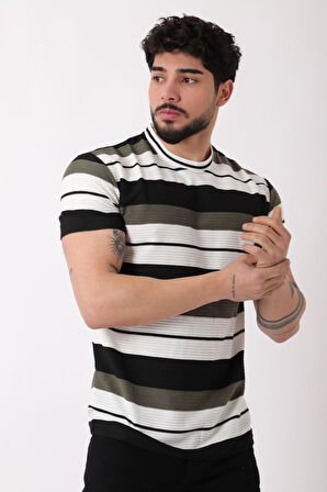 Çizgili Bisiklet Yaka Tişört JS-1_30461