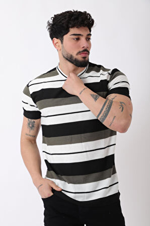 Çizgili Bisiklet Yaka Tişört JS-1_30461