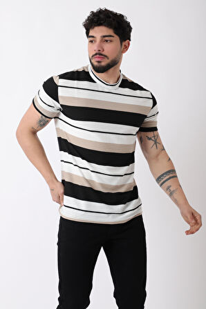 Çizgili Bisiklet Yaka Tişört JS-1_30461