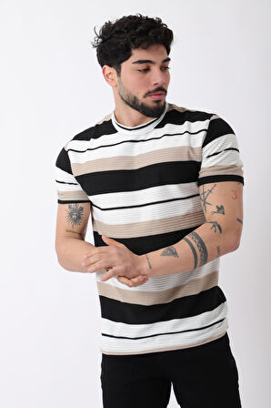 Çizgili Bisiklet Yaka Tişört JS-1_30461