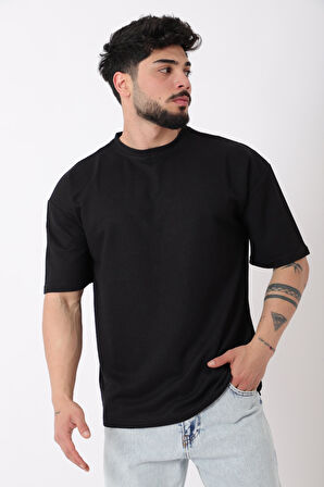 Petekli Model Bisiklet Yaka Oversize Tişört STU-2468_30462