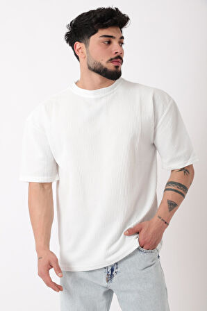 Petekli Model Bisiklet Yaka Oversize Tişört STU-2468_30462