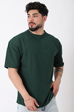 Petekli Model Bisiklet Yaka Oversize Tişört STU-2468_30462