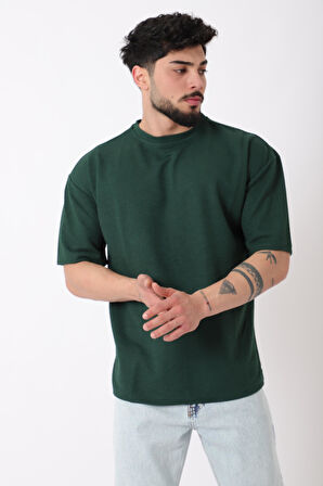 Petekli Model Bisiklet Yaka Oversize Tişört STU-2468_30462