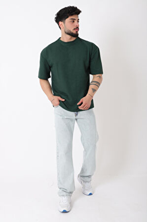 Petekli Model Bisiklet Yaka Oversize Tişört STU-2468_30462