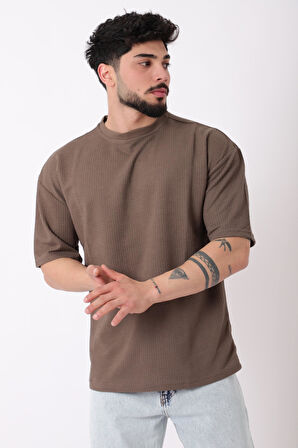 Petekli Model Bisiklet Yaka Oversize Tişört STU-2468_30462