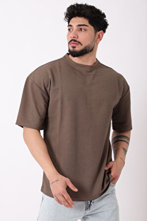 Petekli Model Bisiklet Yaka Oversize Tişört STU-2468_30462