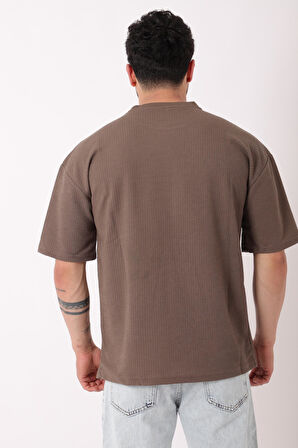 Petekli Model Bisiklet Yaka Oversize Tişört STU-2468_30462