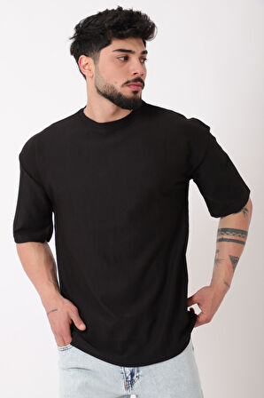 Çizgili Oversize Bisiklet Yaka Tişört STU-2452_30463