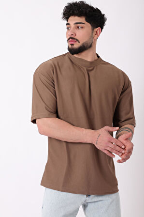 Çizgili Oversize Bisiklet Yaka Tişört STU-2452_30463