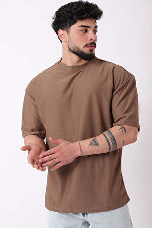 Çizgili Oversize Bisiklet Yaka Tişört STU-2452_30463