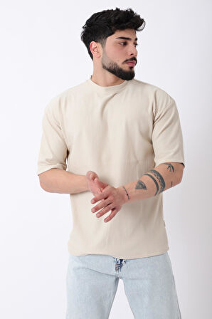 Çizgili Oversize Bisiklet Yaka Tişört STU-2452_30463