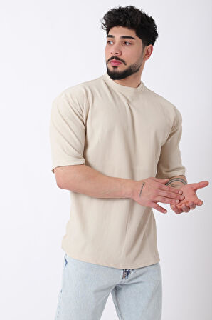 Çizgili Oversize Bisiklet Yaka Tişört STU-2452_30463