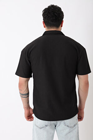 Çizgili Yakalı Yarım Fermuar Oversize Tişört STU-2473_30464