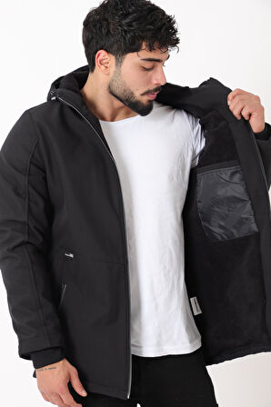Uzay Kapüşonlu İçi Kürklü Softshell Kışlık Mont PLDP 3010_50454