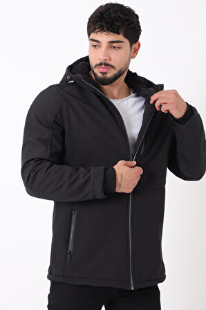 Uzay Kapüşonlu İçi Kürklü Softshell Kışlık Mont PLDP 3010_50454