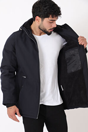 Uzay Kapüşonlu İçi Kürklü Softshell Kışlık Mont PLDP 3010_50454