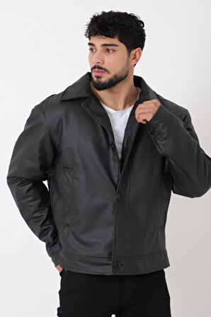 Oversize Düğmeli Suni Deri Kışlık Mont Bl 1851_50457