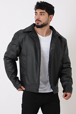 Oversize Düğmeli Suni Deri Kışlık Mont Bl 1851_50457