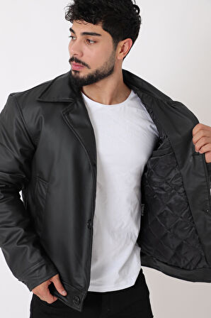 Oversize Düğmeli Suni Deri Kışlık Mont Bl 1851_50457