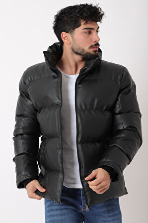 Stil Kombin Geniş Dikişli Suni Deri Şişme Mont PLDP 3020_50482