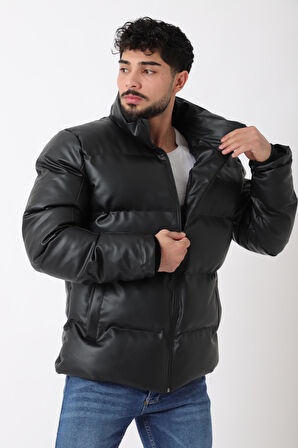 Stil Kombin Geniş Dikişli Suni Deri Şişme Mont PLDP 3020_50482