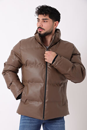 Stil Kombin Geniş Dikişli Suni Deri Şişme Mont PLDP 3020_50482